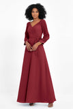 Elegance V Neck Junior Bridesmaid Dress Chiffon Long Sleeves Pleated Sashes Formal Evening Dresses