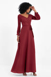 Elegance V Neck Junior Bridesmaid Dress Chiffon Long Sleeves Pleated Sashes Formal Evening Dresses