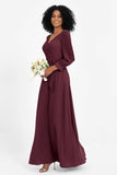 Elegance V Neck Junior Bridesmaid Dress Chiffon Long Sleeves Pleated Sashes Formal Evening Dresses