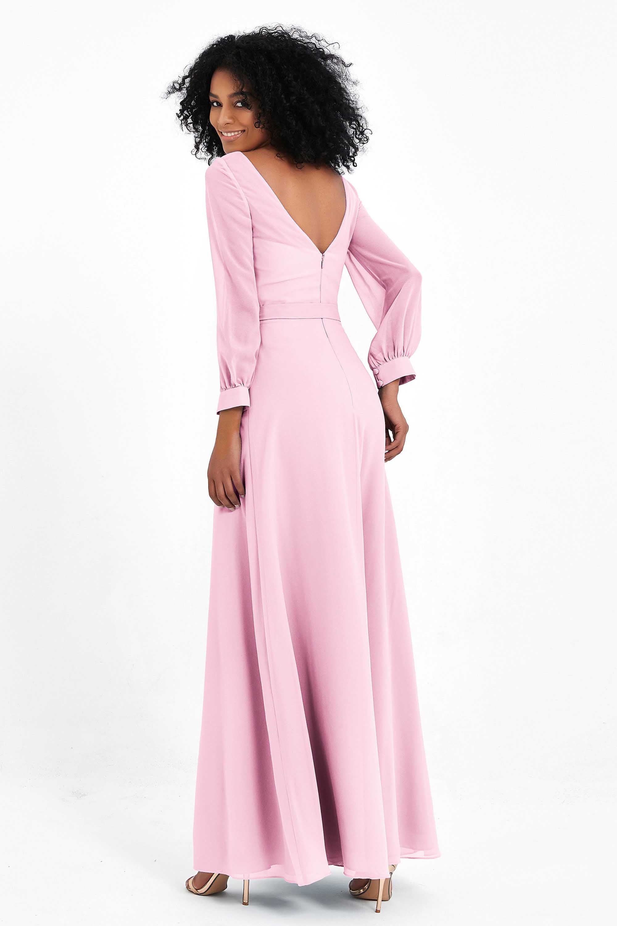 Elegance V Neck Junior Bridesmaid Dress Chiffon Long Sleeves Pleated Sashes Formal Evening Dresses