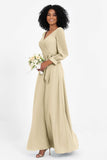 Elegance V Neck Junior Bridesmaid Dress Chiffon Long Sleeves Pleated Sashes Formal Evening Dresses
