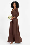 Elegance V Neck Junior Bridesmaid Dress Chiffon Long Sleeves Pleated Sashes Formal Evening Dresses