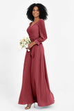 Elegance V Neck Junior Bridesmaid Dress Chiffon Long Sleeves Pleated Sashes Formal Evening Dresses
