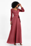 Elegance V Neck Junior Bridesmaid Dress Chiffon Long Sleeves Pleated Sashes Formal Evening Dresses