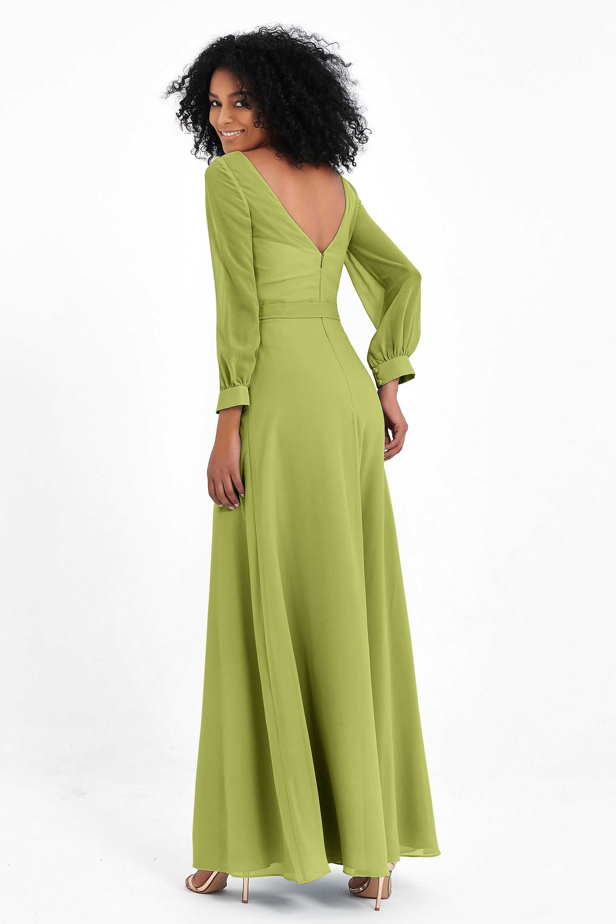 Elegance V Neck Junior Bridesmaid Dress Chiffon Long Sleeves Pleated Sashes Formal Evening Dresses
