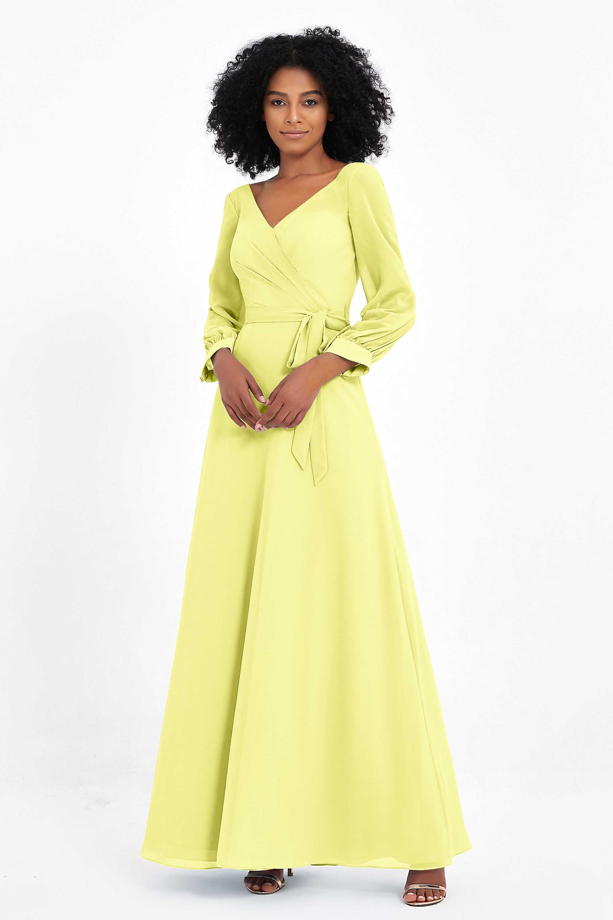 Elegance V Neck Junior Bridesmaid Dress Chiffon Long Sleeves Pleated Sashes Formal Evening Dresses