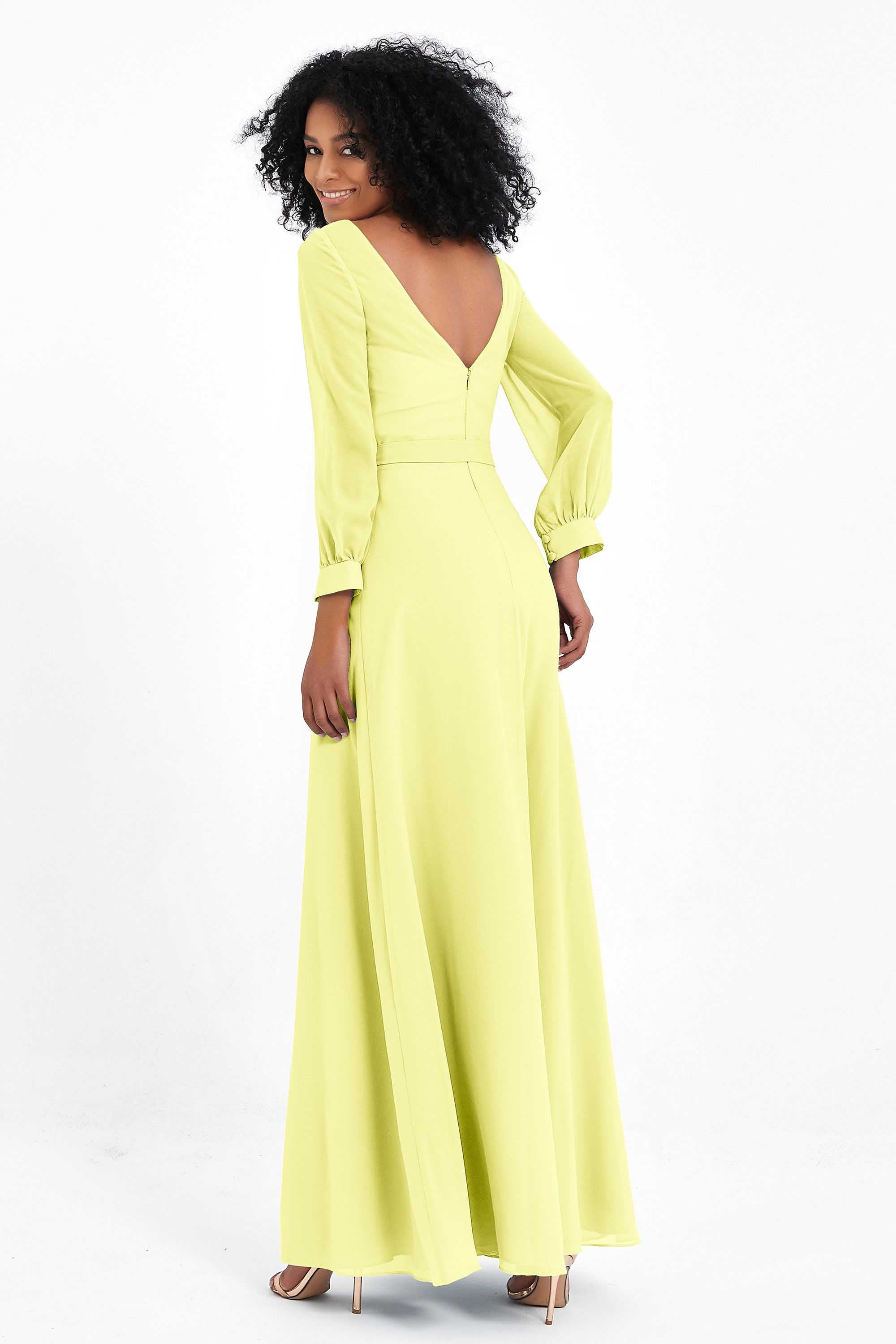 Elegance V Neck Junior Bridesmaid Dress Chiffon Long Sleeves Pleated Sashes Formal Evening Dresses