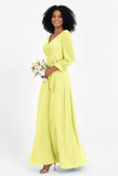 Elegance V Neck Junior Bridesmaid Dress Chiffon Long Sleeves Pleated Sashes Formal Evening Dresses