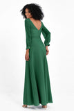 Elegance V Neck Junior Bridesmaid Dress Chiffon Long Sleeves Pleated Sashes Formal Evening Dresses