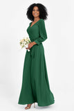 Elegance V Neck Junior Bridesmaid Dress Chiffon Long Sleeves Pleated Sashes Formal Evening Dresses