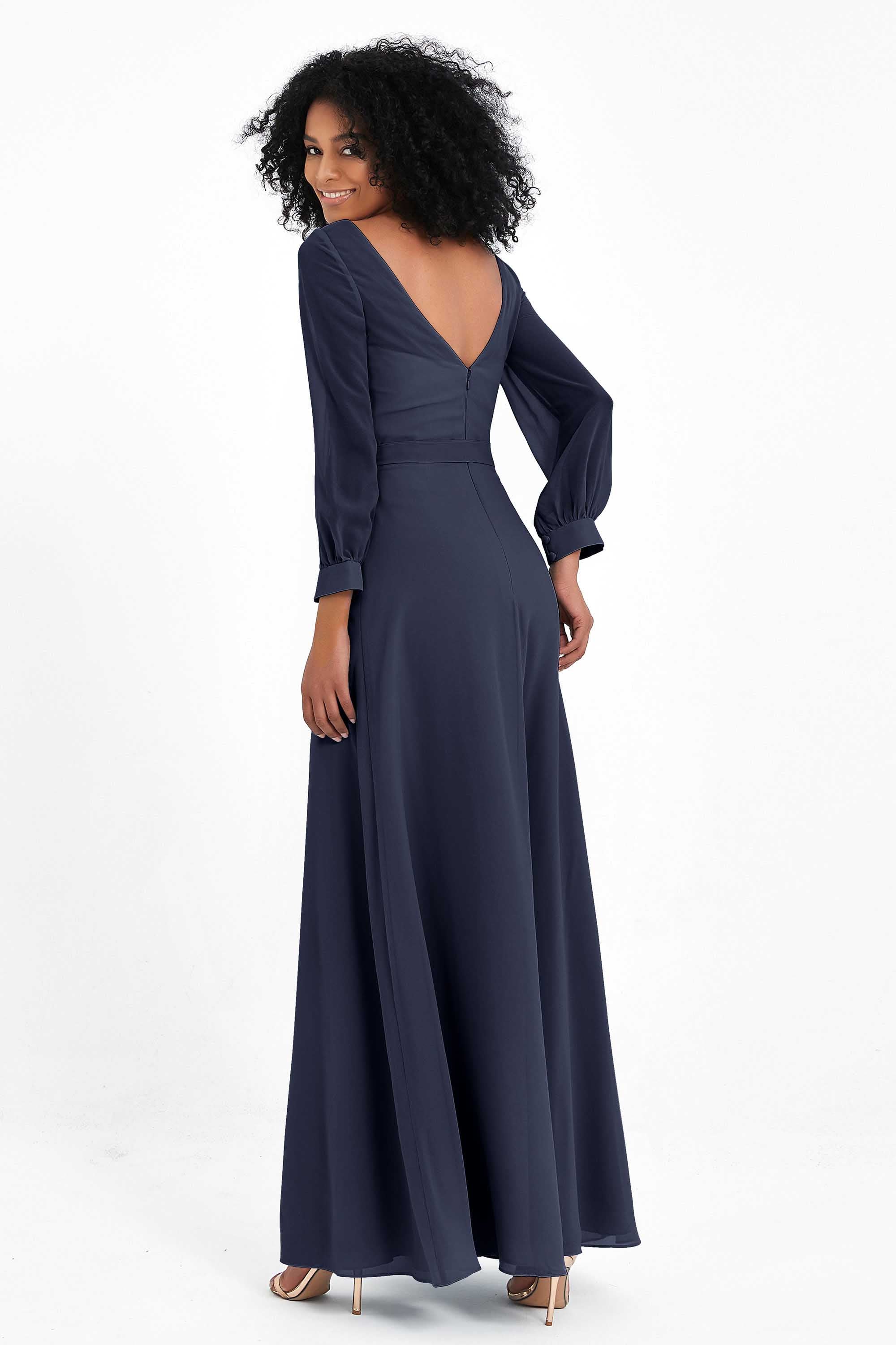 Elegance V Neck Junior Bridesmaid Dress Chiffon Long Sleeves Pleated Sashes Formal Evening Dresses