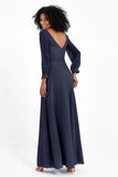 Elegance V Neck Junior Bridesmaid Dress Chiffon Long Sleeves Pleated Sashes Formal Evening Dresses