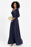 Elegance V Neck Junior Bridesmaid Dress Chiffon Long Sleeves Pleated Sashes Formal Evening Dresses