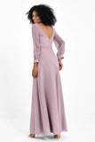 Elegance V Neck Junior Bridesmaid Dress Chiffon Long Sleeves Pleated Sashes Formal Evening Dresses