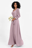 Elegance V Neck Junior Bridesmaid Dress Chiffon Long Sleeves Pleated Sashes Formal Evening Dresses