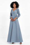 Elegance V Neck Junior Bridesmaid Dress Chiffon Long Sleeves Pleated Sashes Formal Evening Dresses