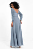 Elegance V Neck Junior Bridesmaid Dress Chiffon Long Sleeves Pleated Sashes Formal Evening Dresses