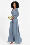 Elegance V Neck Junior Bridesmaid Dress Chiffon Long Sleeves Pleated Sashes Formal Evening Dresses