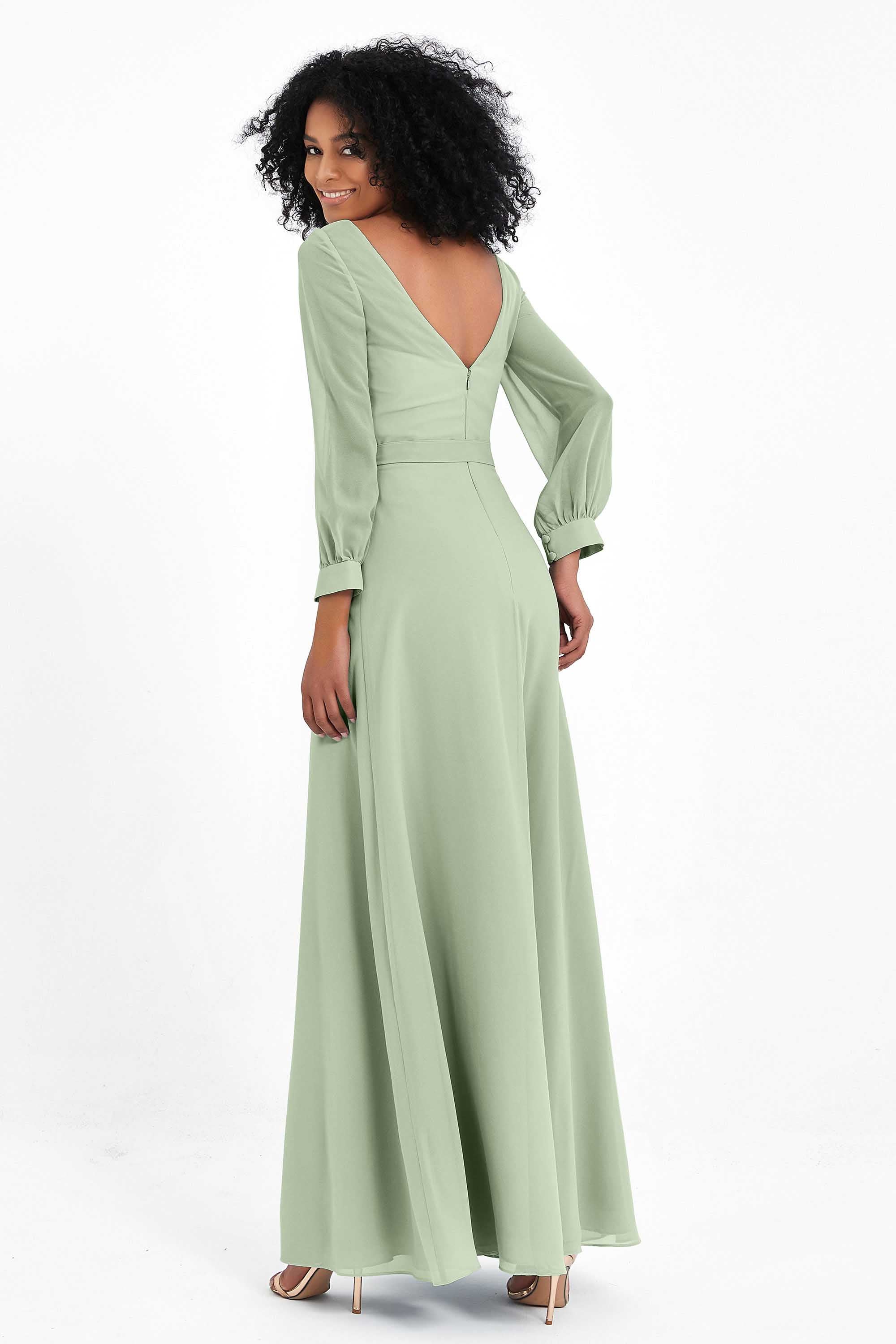 Elegance V Neck Junior Bridesmaid Dress Chiffon Long Sleeves Pleated Sashes Formal Evening Dresses