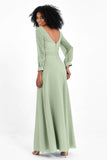 Elegance V Neck Junior Bridesmaid Dress Chiffon Long Sleeves Pleated Sashes Formal Evening Dresses