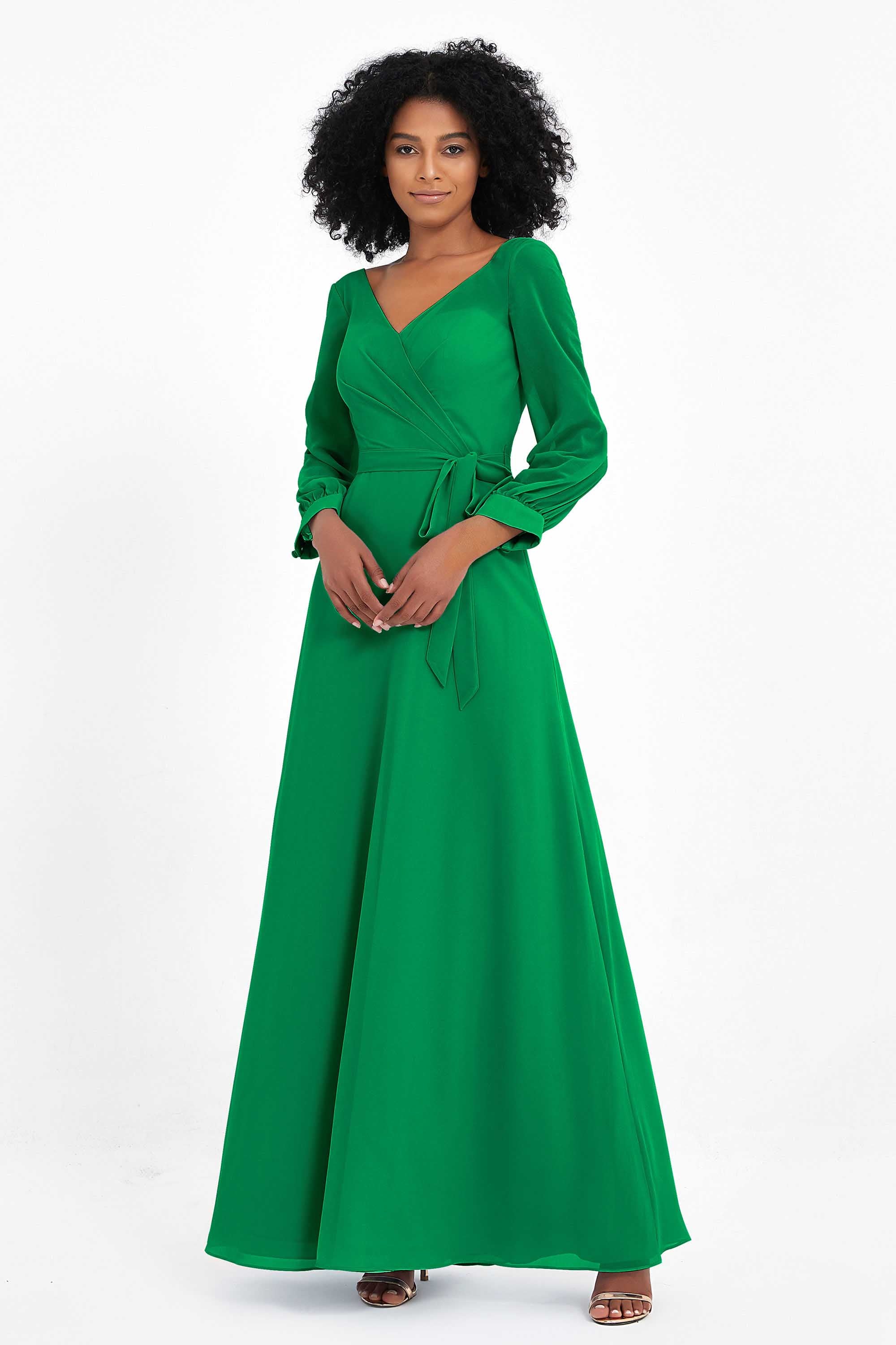 Elegance V Neck Junior Bridesmaid Dress Chiffon Long Sleeves Pleated Sashes Formal Evening Dresses