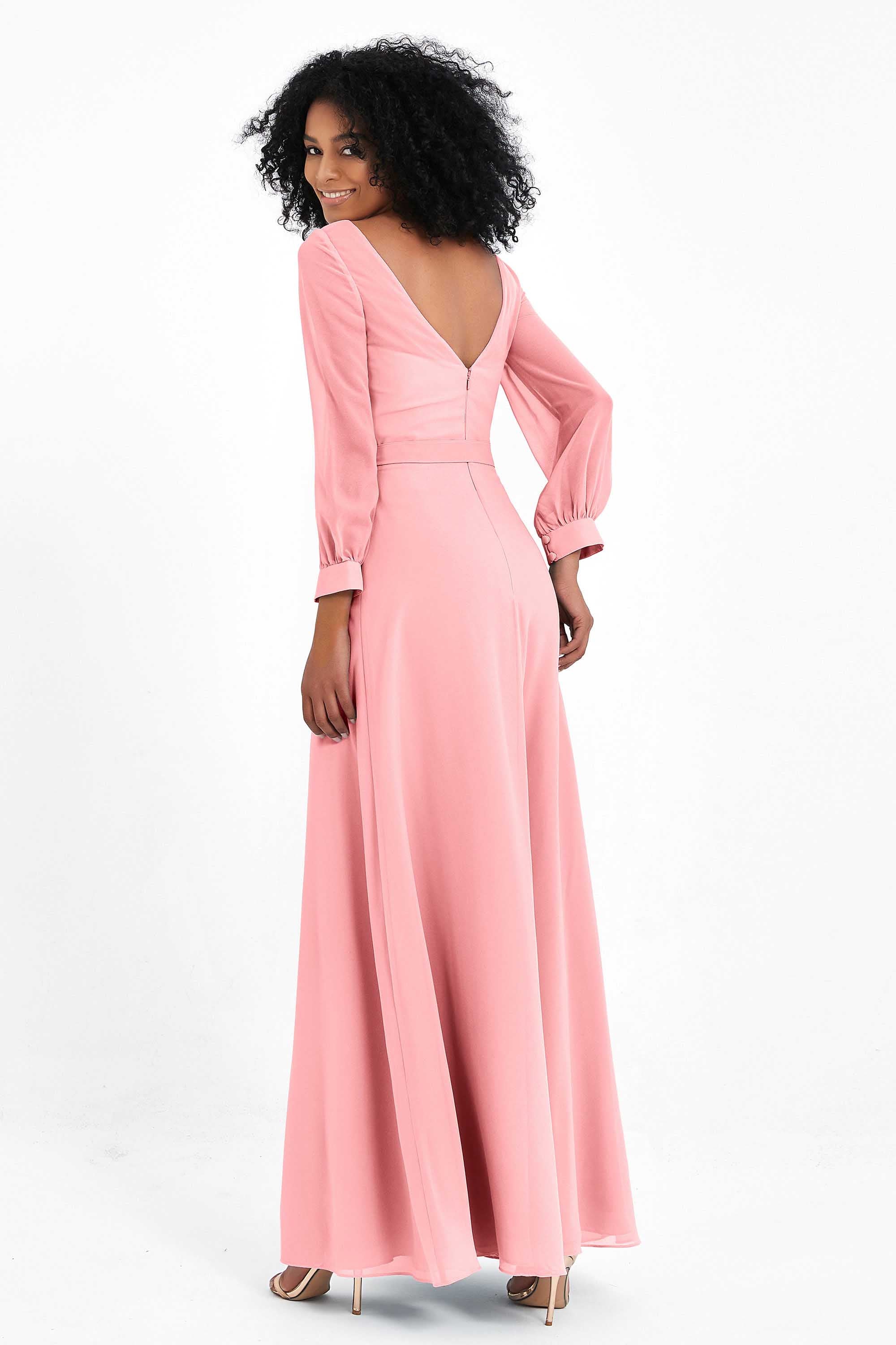 Elegance V Neck Junior Bridesmaid Dress Chiffon Long Sleeves Pleated Sashes Formal Evening Dresses