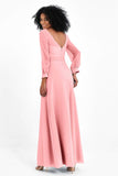 Elegance V Neck Junior Bridesmaid Dress Chiffon Long Sleeves Pleated Sashes Formal Evening Dresses