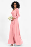 Elegance V Neck Junior Bridesmaid Dress Chiffon Long Sleeves Pleated Sashes Formal Evening Dresses
