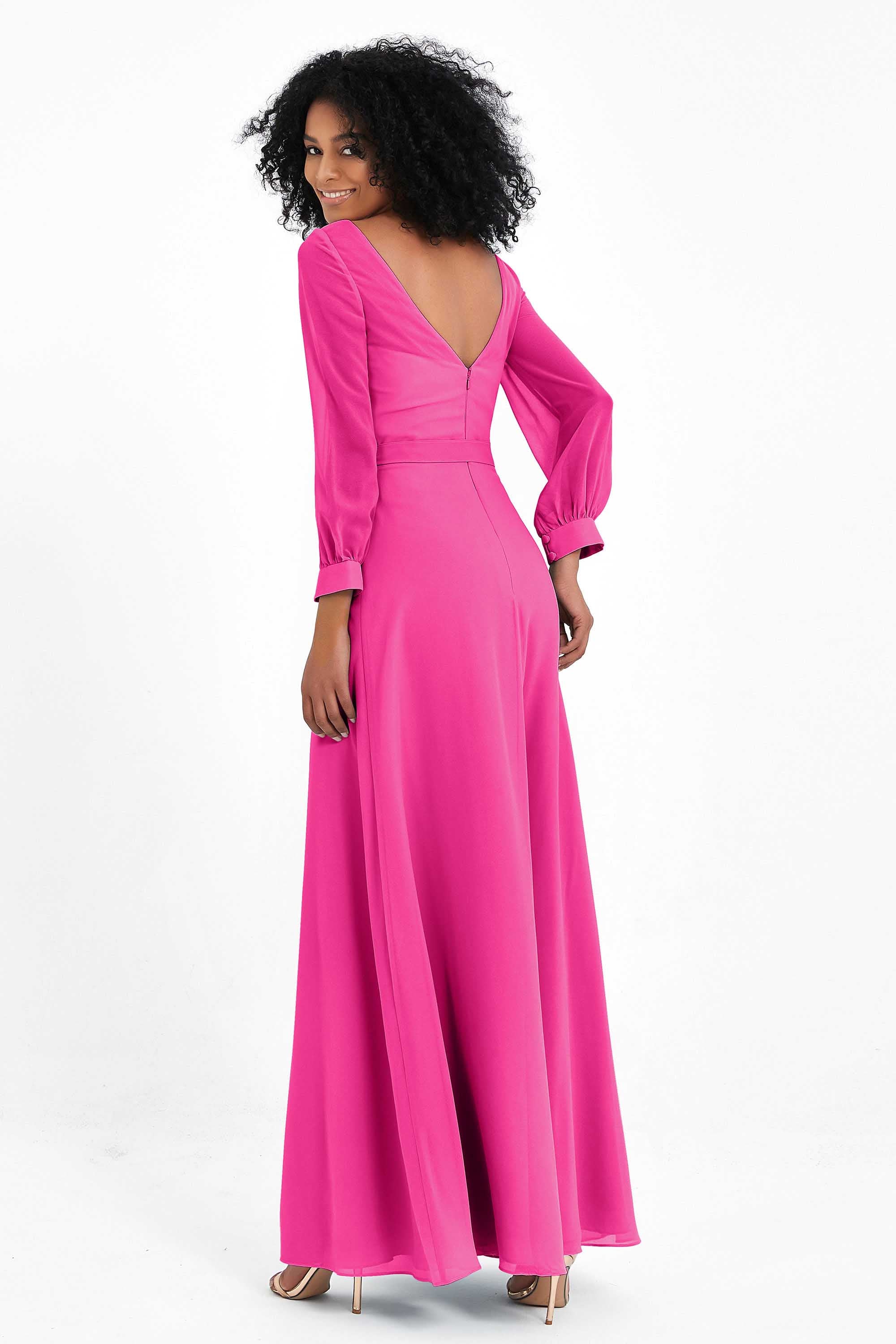 Elegance V Neck Junior Bridesmaid Dress Chiffon Long Sleeves Pleated Sashes Formal Evening Dresses