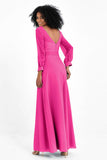 Elegance V Neck Junior Bridesmaid Dress Chiffon Long Sleeves Pleated Sashes Formal Evening Dresses