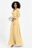 Elegance V Neck Junior Bridesmaid Dress Chiffon Long Sleeves Pleated Sashes Formal Evening Dresses