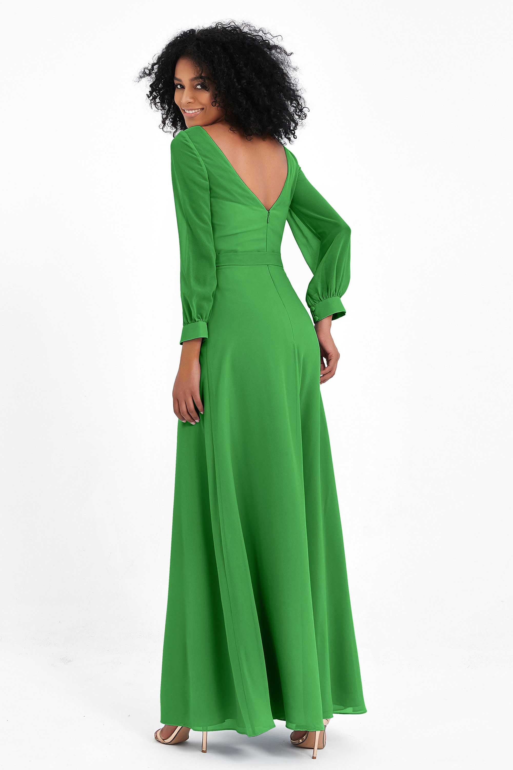 Elegance V Neck Junior Bridesmaid Dress Chiffon Long Sleeves Pleated Sashes Formal Evening Dresses