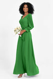 Elegance V Neck Junior Bridesmaid Dress Chiffon Long Sleeves Pleated Sashes Formal Evening Dresses