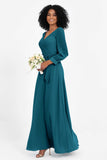 Elegance V Neck Junior Bridesmaid Dress Chiffon Long Sleeves Pleated Sashes Formal Evening Dresses