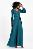 Elegance V Neck Junior Bridesmaid Dress Chiffon Long Sleeves Pleated Sashes Formal Evening Dresses