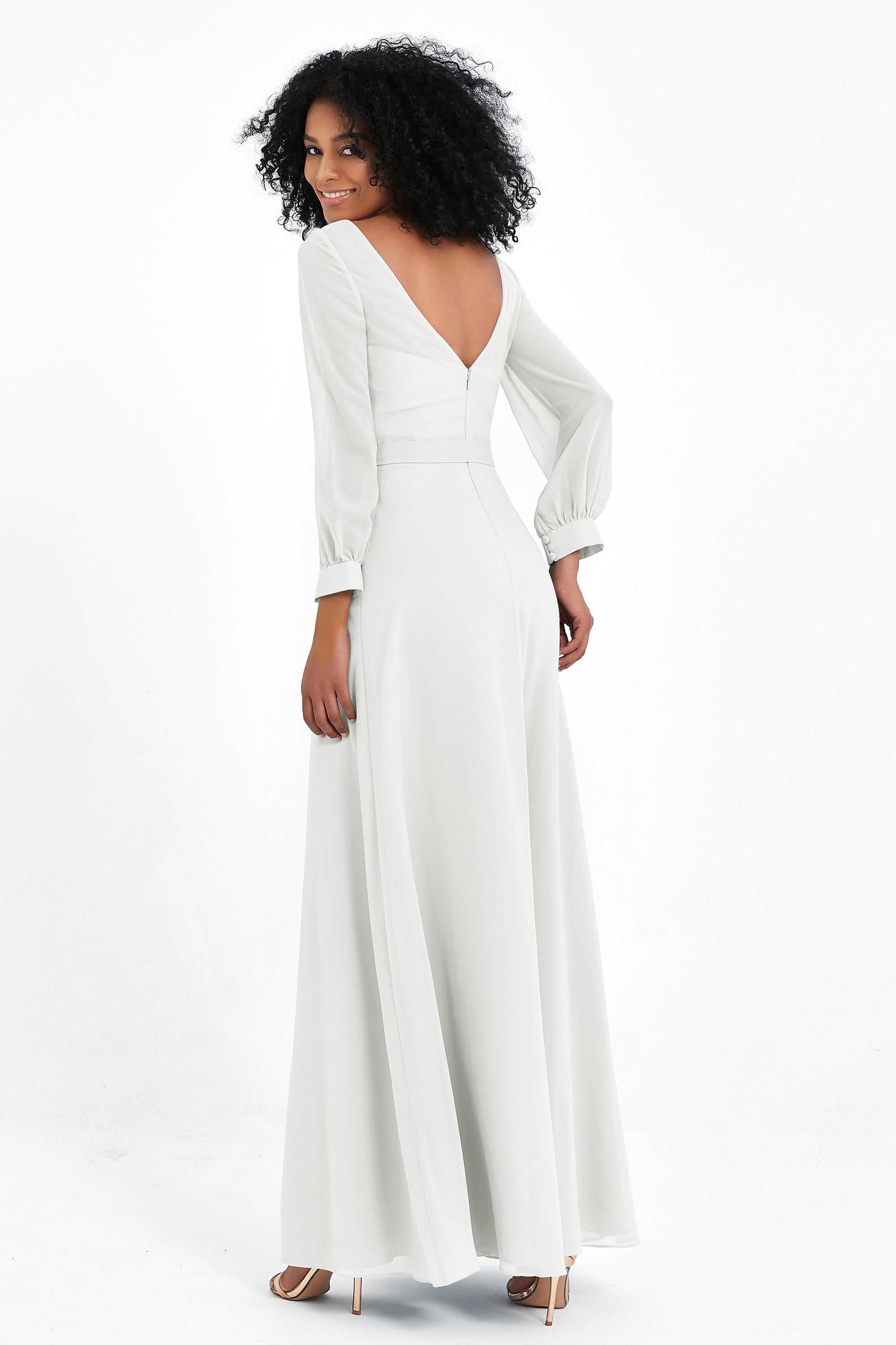 Elegance V Neck Junior Bridesmaid Dress Chiffon Long Sleeves Pleated Sashes Formal Evening Dresses
