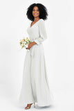 Elegance V Neck Junior Bridesmaid Dress Chiffon Long Sleeves Pleated Sashes Formal Evening Dresses