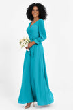 Elegance V Neck Junior Bridesmaid Dress Chiffon Long Sleeves Pleated Sashes Formal Evening Dresses