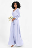 Elegance V Neck Junior Bridesmaid Dress Chiffon Long Sleeves Pleated Sashes Formal Evening Dresses