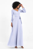 Elegance V Neck Junior Bridesmaid Dress Chiffon Long Sleeves Pleated Sashes Formal Evening Dresses