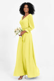 Elegance V Neck Junior Bridesmaid Dress Chiffon Long Sleeves Pleated Sashes Formal Evening Dresses
