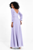 Elegance V Neck Junior Bridesmaid Dress Chiffon Long Sleeves Pleated Sashes Formal Evening Dresses