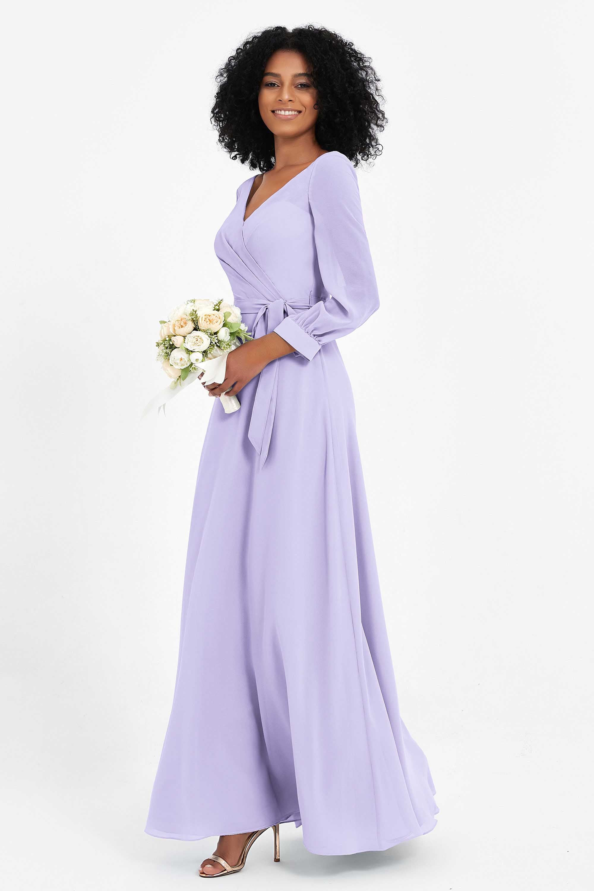 Elegance V Neck Junior Bridesmaid Dress Chiffon Long Sleeves Pleated Sashes Formal Evening Dresses