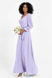 Elegance V Neck Junior Bridesmaid Dress Chiffon Long Sleeves Pleated Sashes Formal Evening Dresses