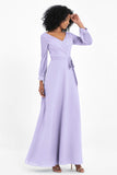 Elegance V Neck Junior Bridesmaid Dress Chiffon Long Sleeves Pleated Sashes Formal Evening Dresses