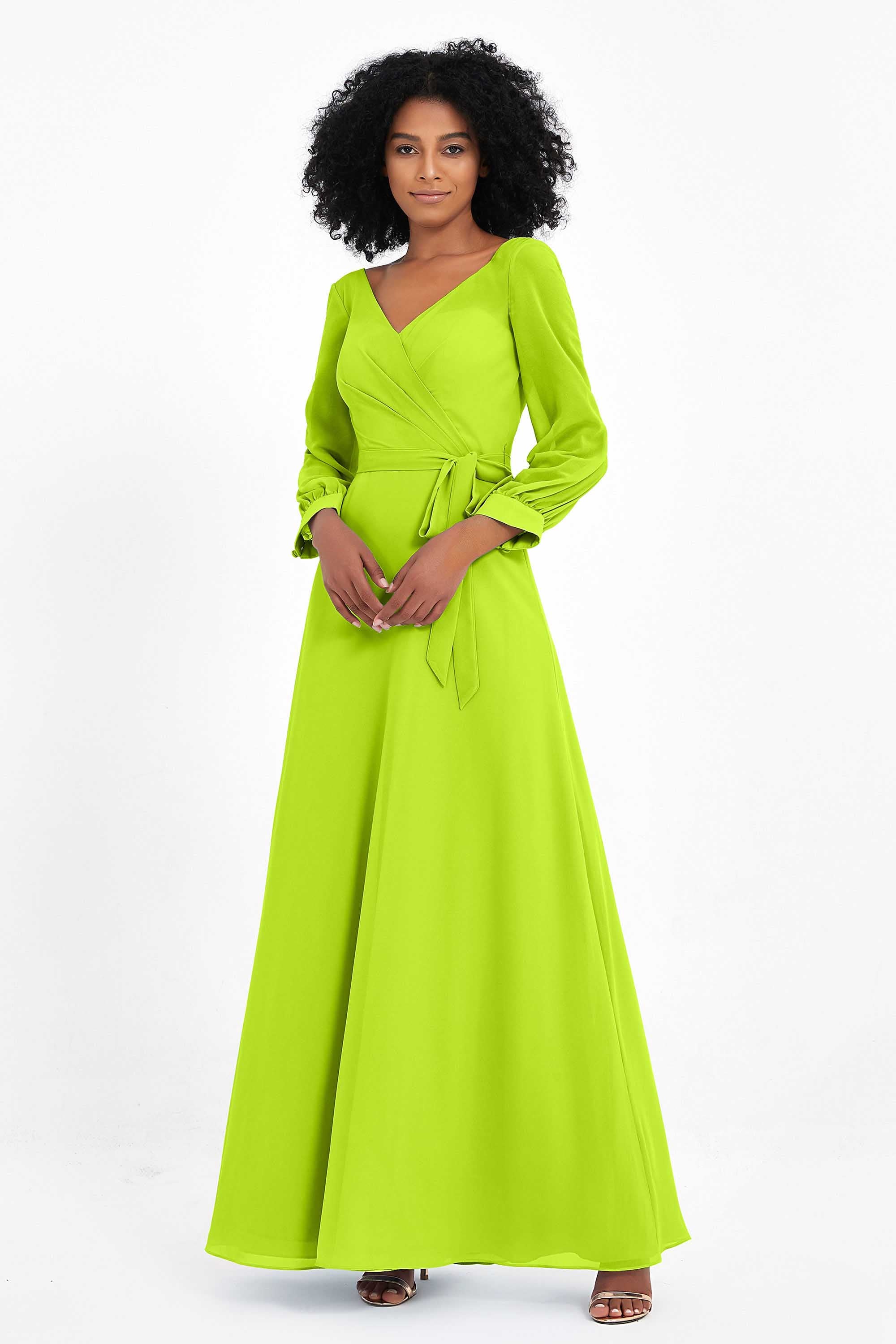 Elegance V Neck Junior Bridesmaid Dress Chiffon Long Sleeves Pleated Sashes Formal Evening Dresses