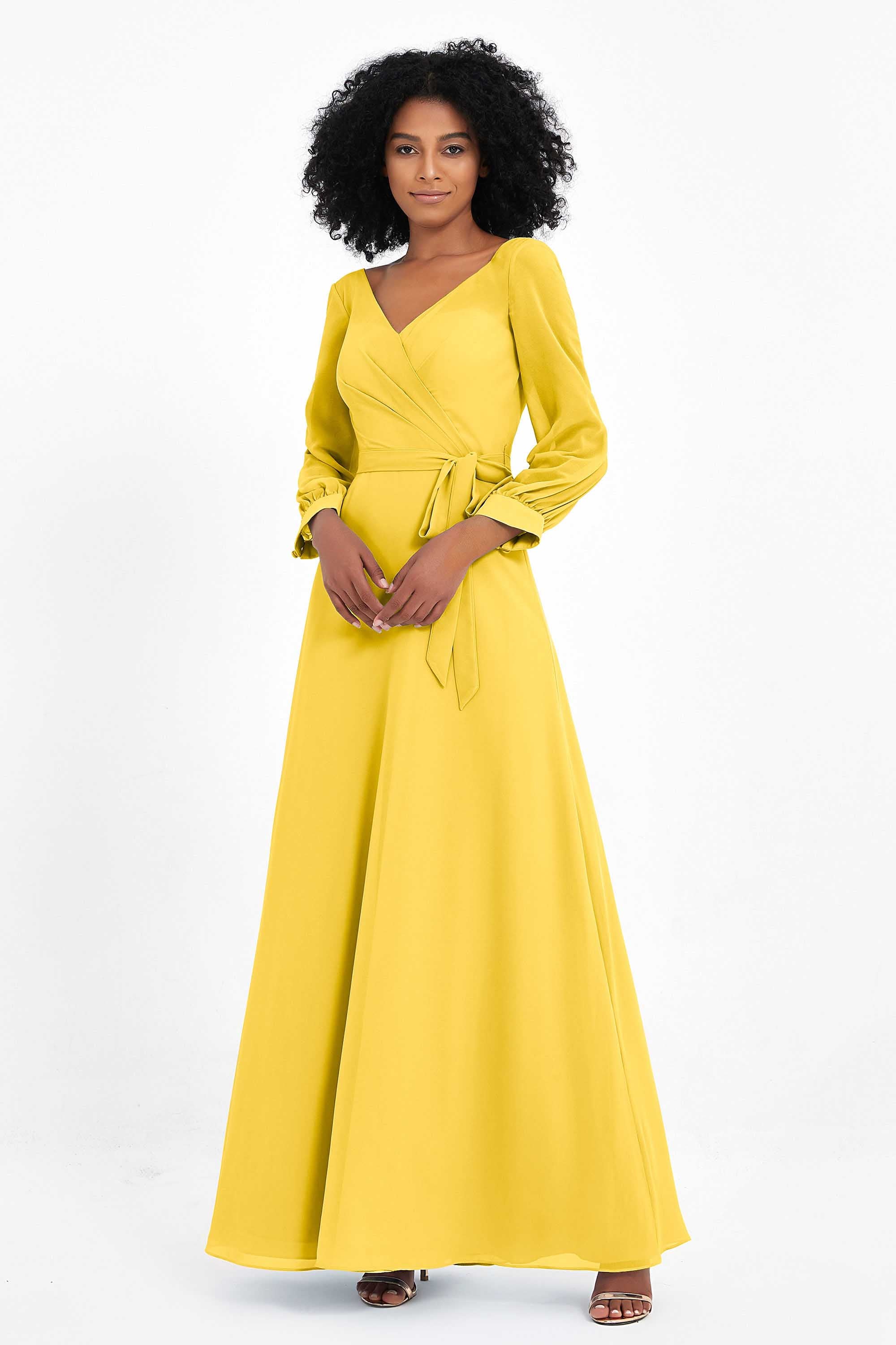 Elegance V Neck Junior Bridesmaid Dress Chiffon Long Sleeves Pleated Sashes Formal Evening Dresses