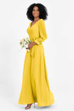 Elegance V Neck Junior Bridesmaid Dress Chiffon Long Sleeves Pleated Sashes Formal Evening Dresses
