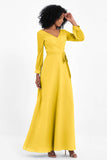 Elegance V Neck Junior Bridesmaid Dress Chiffon Long Sleeves Pleated Sashes Formal Evening Dresses