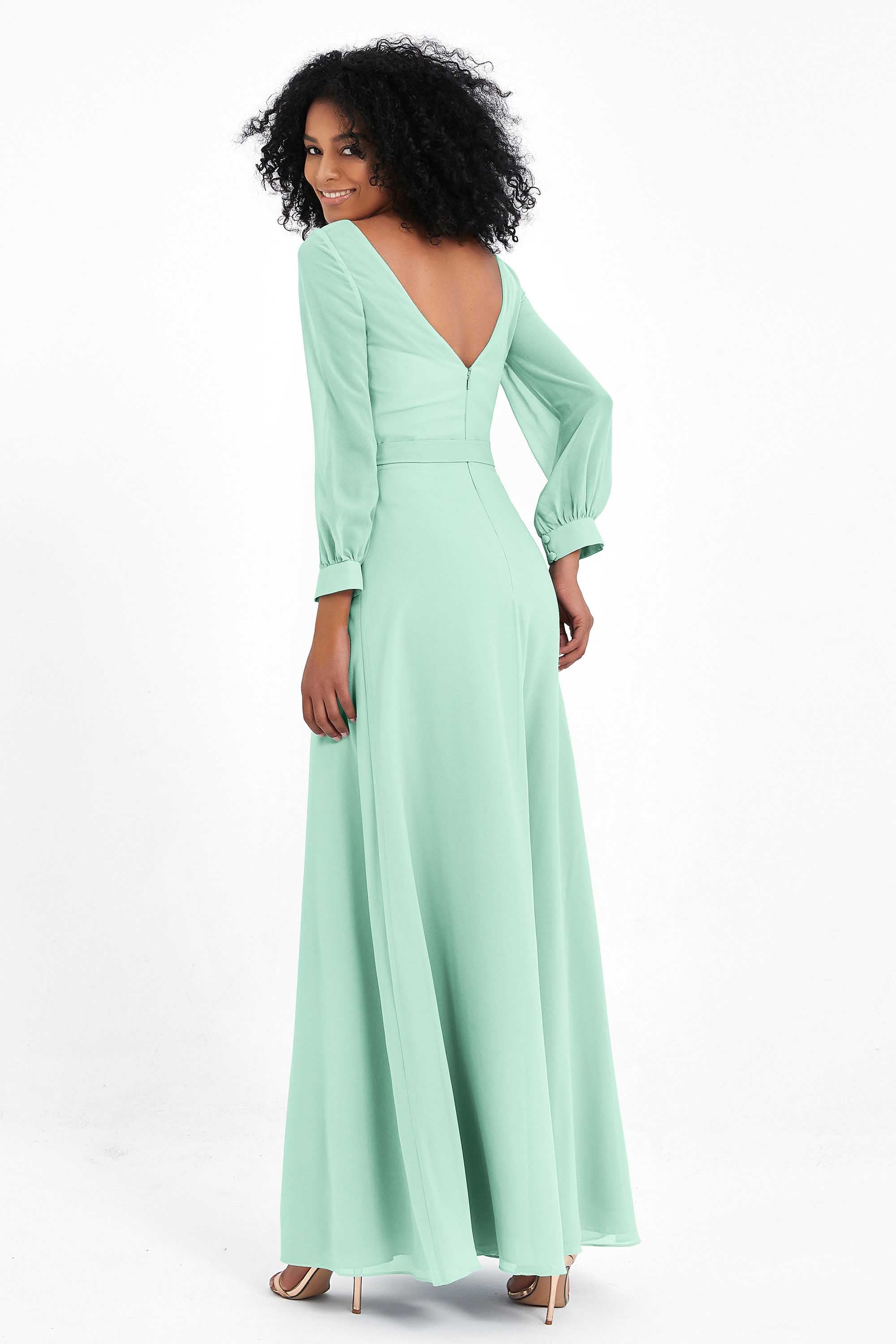Elegance V Neck Junior Bridesmaid Dress Chiffon Long Sleeves Pleated Sashes Formal Evening Dresses